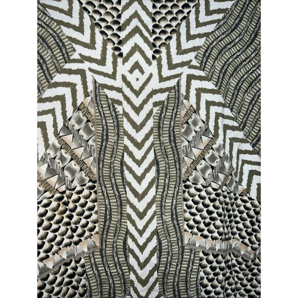 Hale Bob Large Tribal Geometric Knit Dress Lace Up V Neck Green White Half Slve - Picture 11 of 11